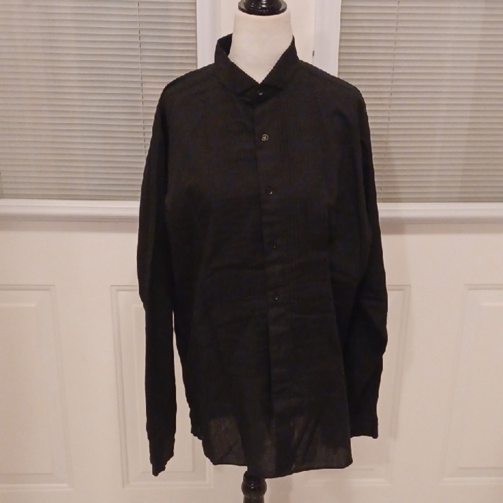 4/$80 Dark Black Button-Down Pleated Shirt - Fits Size M/L